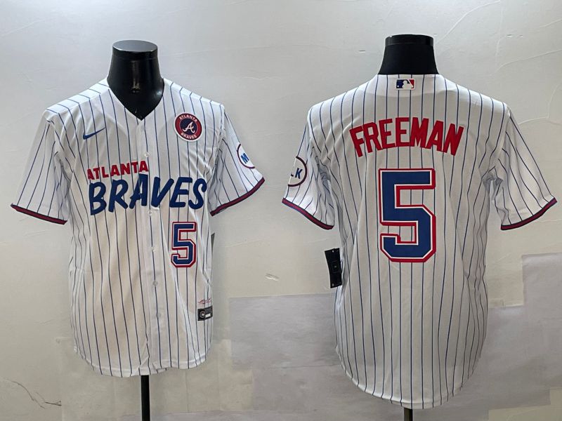 Men Atlanta Braves #5 Freeman White Stripe Fashion Game 2025 Nike MLB Jersey style 2->atlanta braves->MLB Jersey